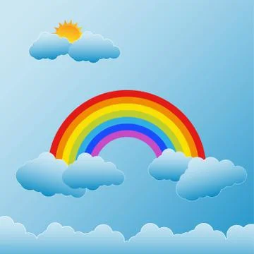 Rainbow with Sun and Clouds Stock Illustration