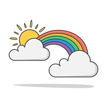 Rainbow With Sun And Clouds Isolated Vector Icon Illustration. Weather Phen.. Stock Illustration