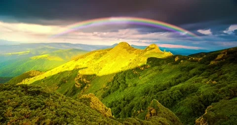 Rainbow at sunset in the Carpathians Stock Footage 171675388