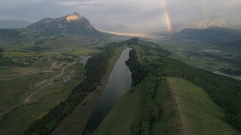 Rainbow Sunset over Crested Butte, Colorado, Drone, 4K Stock Footage 245964828