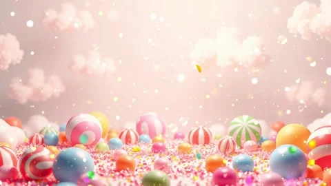 Rainbow of Sweets: A Colorful Candy Dreamscape with Fluffy Clouds Stock Footage 318050889