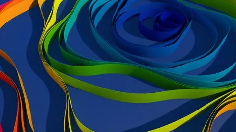 Rainbow tape. Blue background. Abstract illustration, 3d render. Stock Illustration