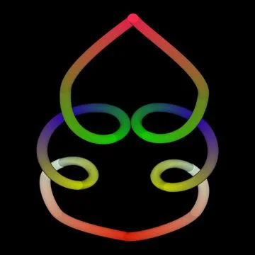 Rainbow teardrop shape with circular patterns on black background abstract Stock Illustration