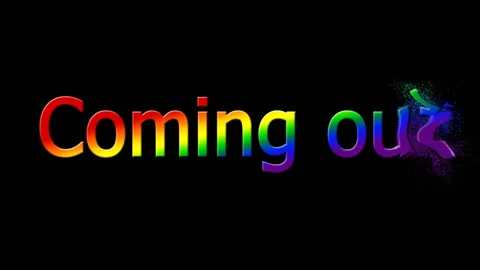 Rainbow text Coming Out on a black background. Pride Day, Equality March. Stock Footage 119783209