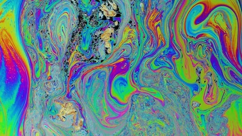 Rainbow texture of soap bubbles in motion, slow motion Stock Footage 288213702