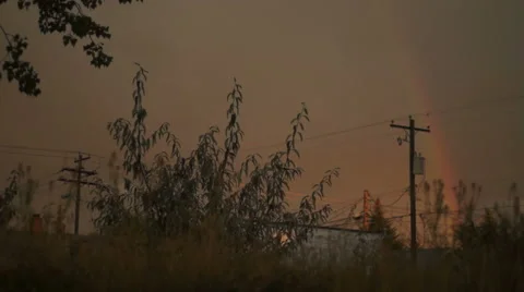 Rainbow through Telephone Wires Stock Footage 40343285