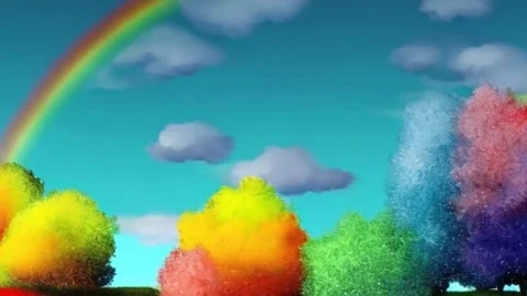 Rainbow tree against a blue sky created by Stock Footage 233113205
