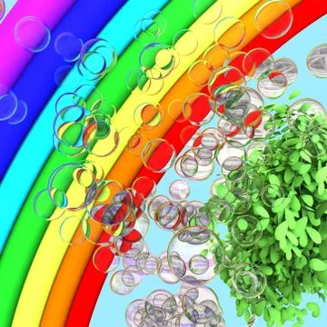 Rainbow, tree and soap bubbles Stock Photos