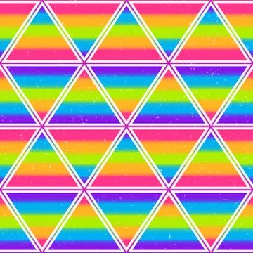 Rainbow triangle seamless pattern with grunge effect. Stock Illustration