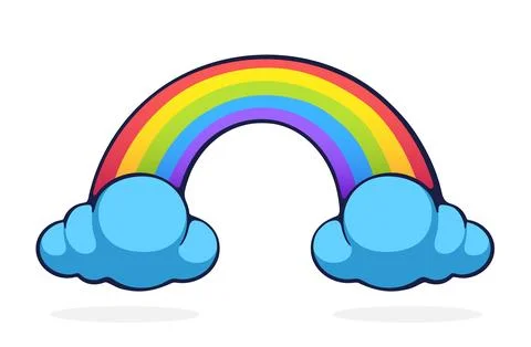 Rainbow with two clouds. Vector illustration. Hand drawn cartoon clip art Stock Illustration