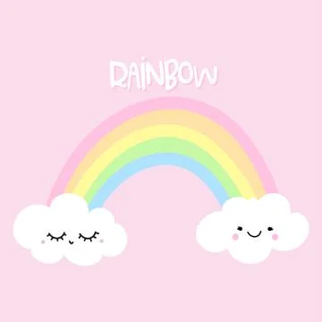 Rainbow with two cute clouds - cute rainbow decoration. Illustrazione stock
