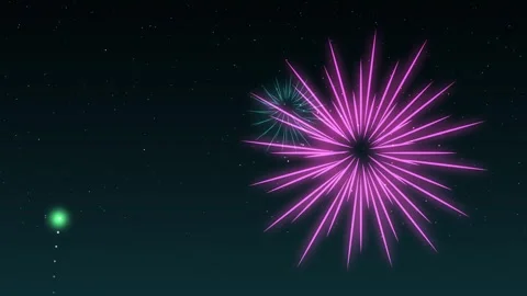 Rainbow two fireworks bursting left and right in turn on a starry night sky Stock-Footage 348333551