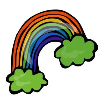 Rainbow with Two Green Clouds. Saint Patricks Day Ireland Vector Illustration Stock Illustration