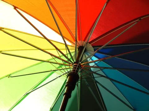 Rainbow umbrella spokes close up Stock-Fotos