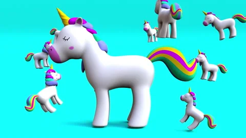 Rainbow Unicorn with a Carrousel of Unicorns 4k animation Stock Footage
