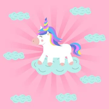 Rainbow unicorn on a cloud. Illustrazione stock
