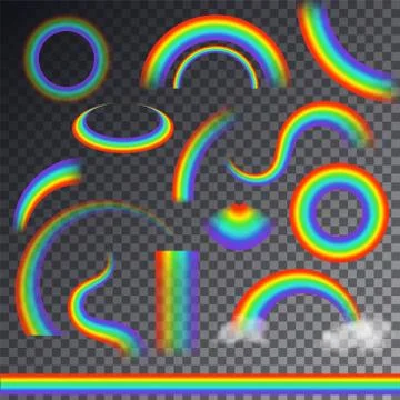 Rainbow vector colorful bowed arc in raining sky multicolored cartoon arch or Stock Illustration