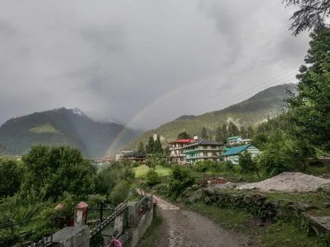 Rainbow View in Mountains Sunny and Cloudy Weather Himachal India Stock Photos