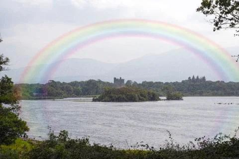 Rainbow view of ross castle Stock Photos