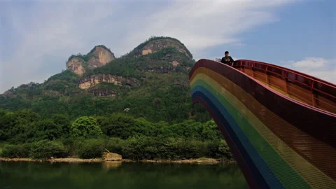Rainbow viewing platform with Wuyi Mountain in back, Wuyishan, China Stock-Footage 286888227