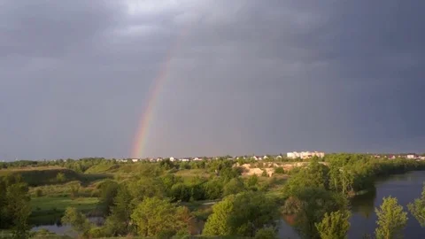 Rainbow in the village Stock Footage 76261096