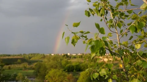 Rainbow in the village Stock Footage 76261983