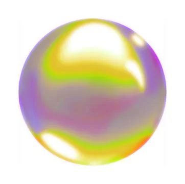 Rainbow violet yellow pastel gradient round air soap bubble ball. Illustrazione stock