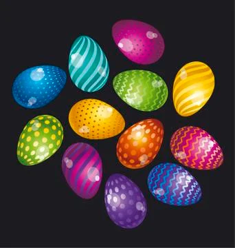 Rainbow vivid color Easter egg vector illustration set. Bright simple kid-sty Illustrazione stock