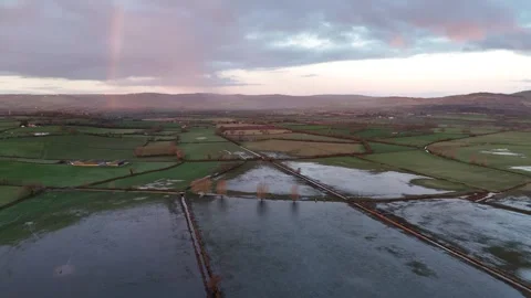 Rainbow at Walmore Common with the Forest of Dean behind. Stock Footage 263745650