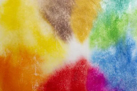 Rainbow water colors, diffusion on white microfiber fabric, close up Stock Photos