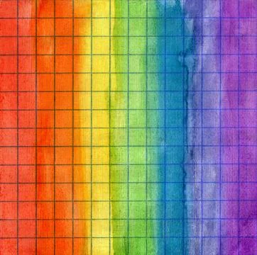 Rainbow watercolor background on math paper Stock Photos