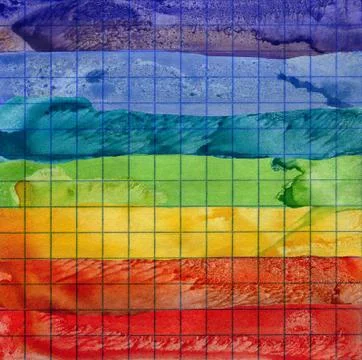 Rainbow watercolor background on math paper Stock Photos