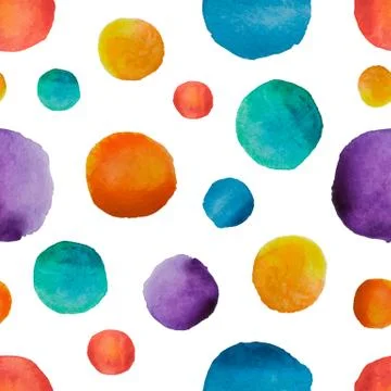 Rainbow watercolor polka dot pattern. Bright watercolor seamless pattern with Stock Illustration