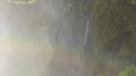 Rainbow in the waterfall spray, zoom in Stock Footage 37588448