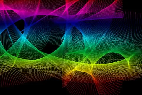 Rainbow wave abstract background with glowing digital light ribbons Ilustração Stock