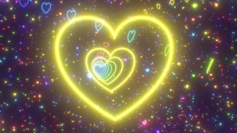 Rainbow Wave Fluorescent Neon Mini Beating Hearts Shape Tunnel Lights Stock Illustration