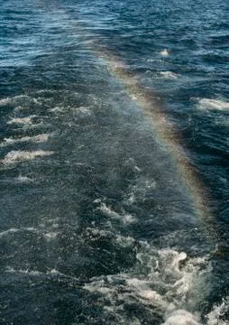 Rainbow on  waves and spray Stock Photos