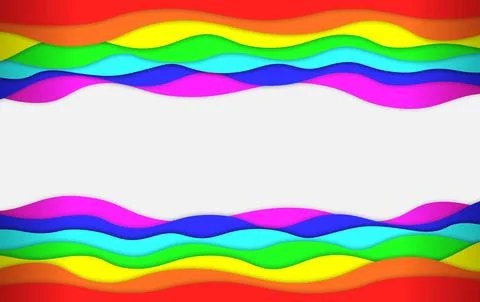 Rainbow waves layered art paper wide background. 3D origami design isolated on Stock Illustration