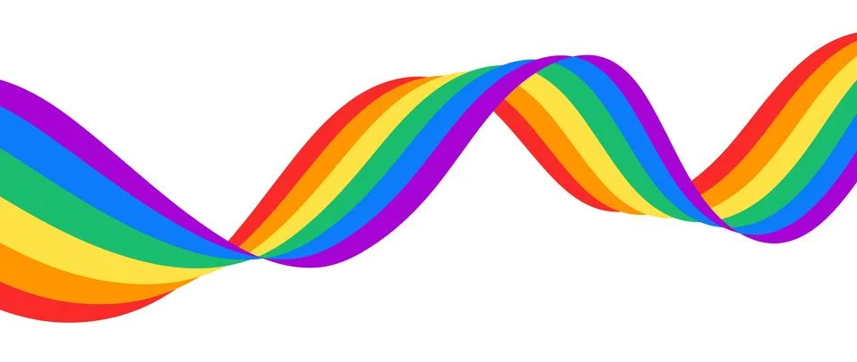 Rainbow wavy ribbon design element. LGBTQ Pride month flag flowing. Rainbow Stock Illustration