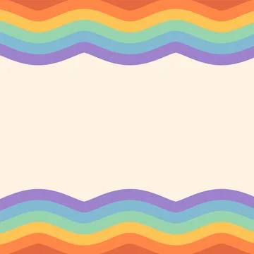 Rainbow wavy vector frame on beige background with copy space. Retro groovy Illustrazione stock
