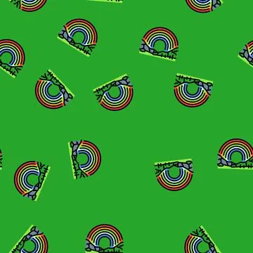 Rainbow weather natural phenomena vector seamless pattern Stock Illustration