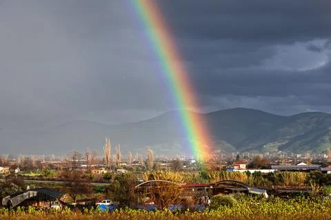 Rainbow while looking at Bozdağ from Odemis Stock Photos