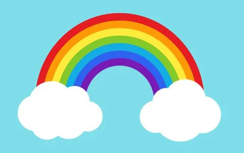 Rainbow with white clouds illustration flat vector Stock Illustration