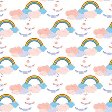 Rainbow Winged Envelopes. Stock Illustration