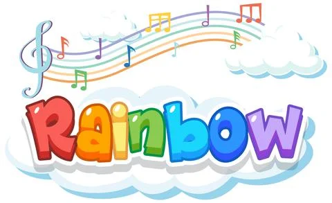 Rainbow word logo on the cloud with melody symbols Illustrazione stock