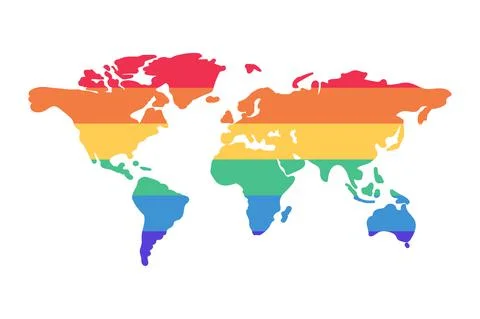 Rainbow world map vector flat icon design isolated on white background. Colorful Stock Illustration