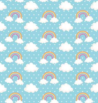 Rainbows and clouds pastel pattern 스톡 일러스트