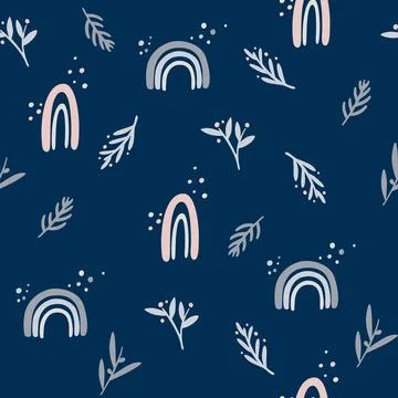 Rainbows and twigs seamless pattern. Ethnic abstract with rainbows and flower Stock Illustration