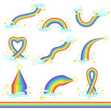 Rainbows Of Different Fantastic Shape Set Of Icons Stock Illustration