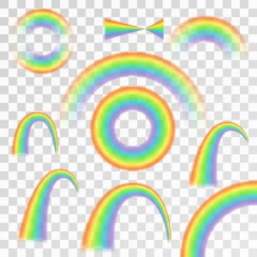 Rainbows in different shape realistic set on transparent background isolated Stock Illustration